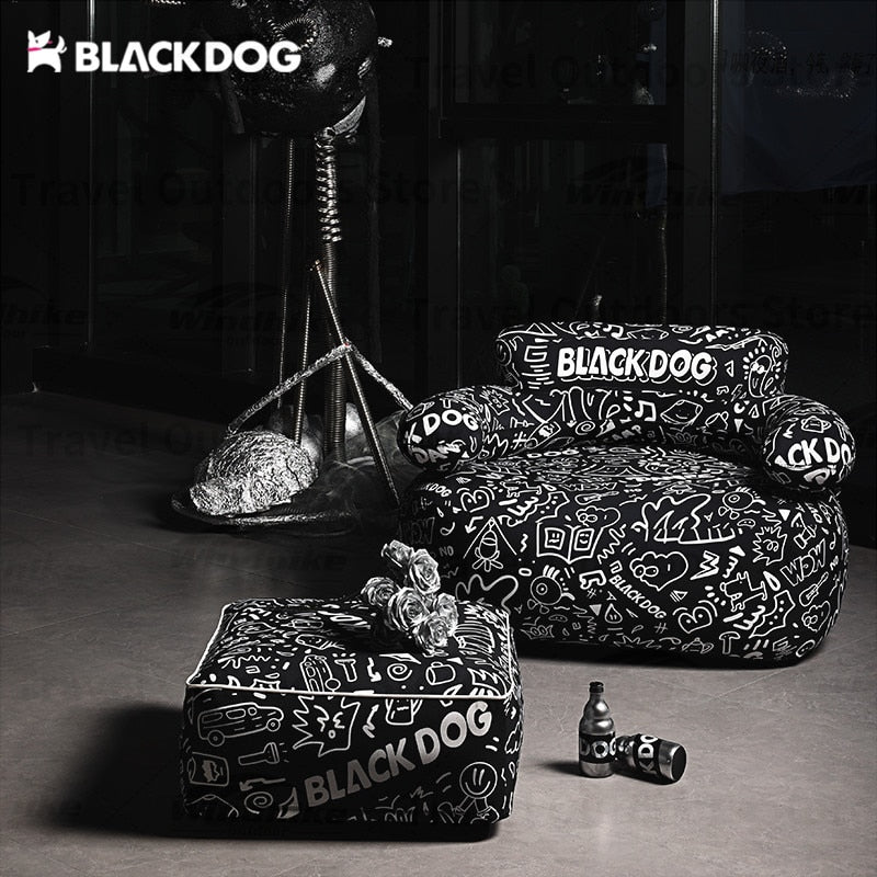 BLACKDOG Inflatable Lazy Sofa Outdoor 1-2 Persons Portable Leisure Graffiti Print Square Stool Folding Air Couch Sofa Folding Home Sofa Set