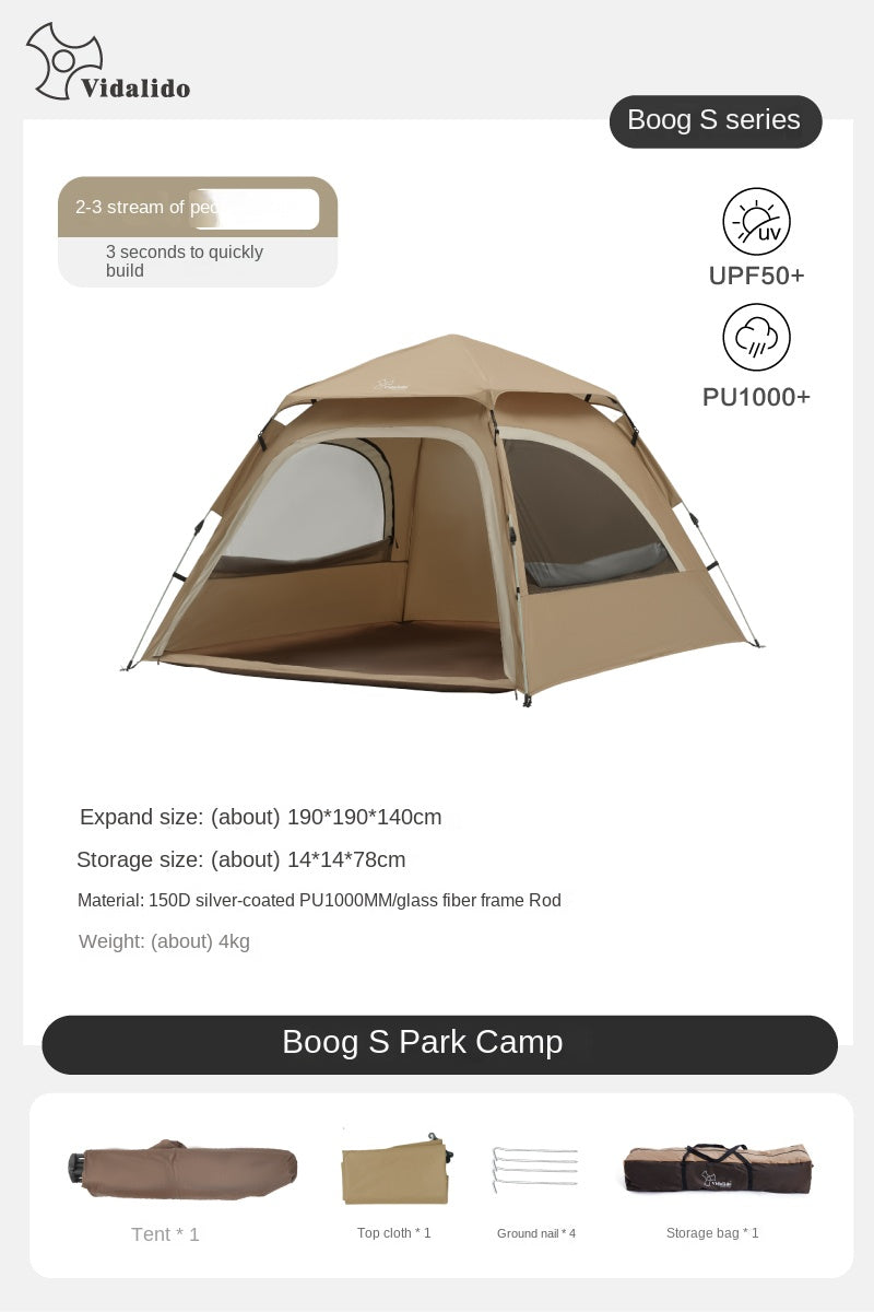 Vidalido COOCKOO Dome Automatic Tent Multi-Setup 2-in-1 Quick Fast Build Park Tent 2-3 Persons Silver Coated Sunscreen Waterproof Extended Canopy Outdoor