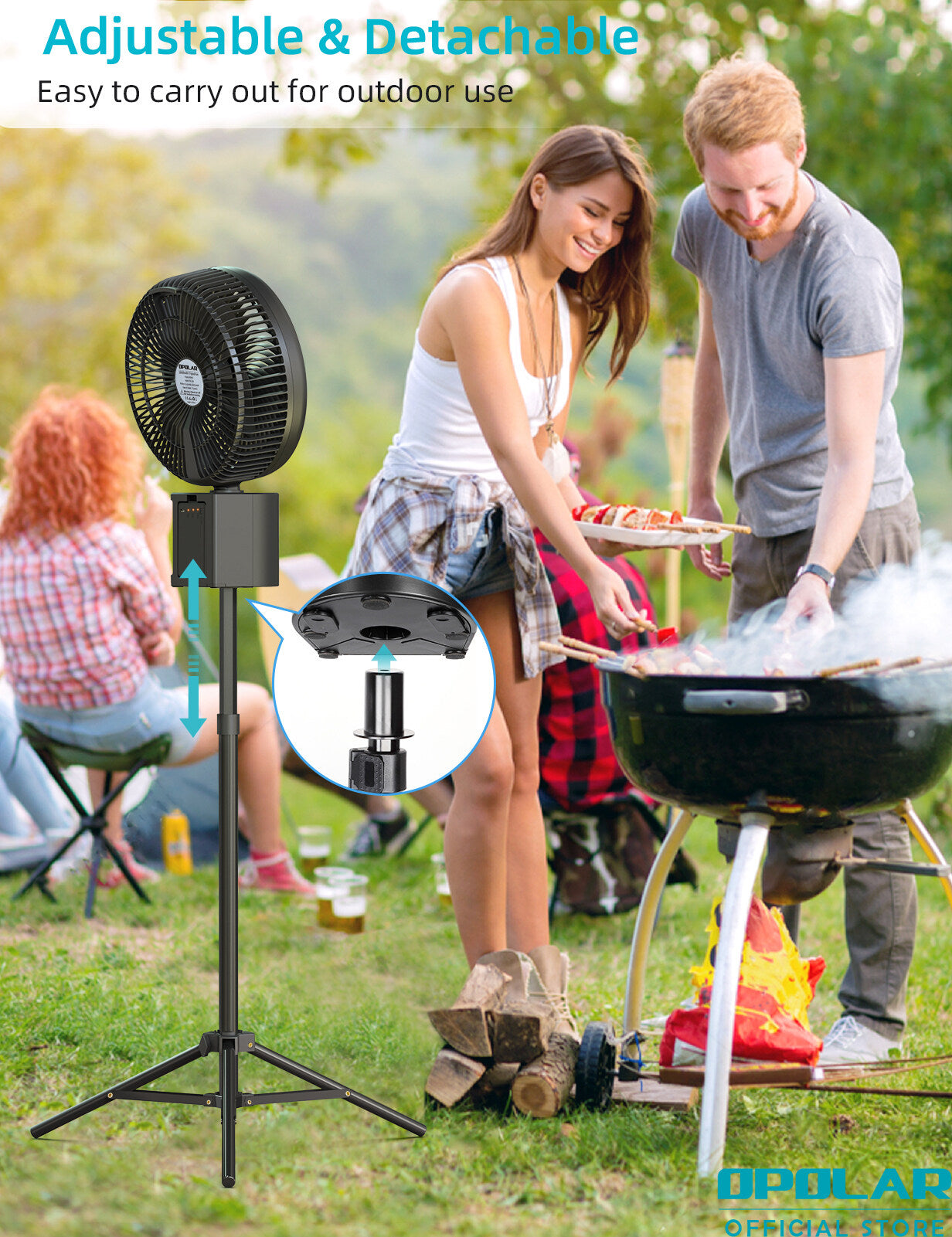 OPOLAR | ATEnge Oscillating Rechargeable Fan w/Remote Super Strong 7 Speeds 2 in 1 Unique Design 20000mAh (2*10000mAh) 10 Inch Cordless Battery Operated Fan