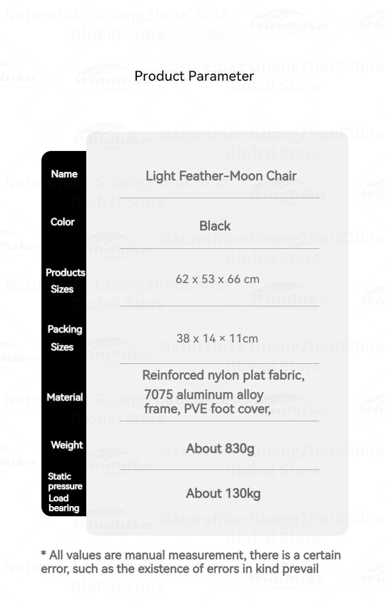 BLACKDOG Light Feather Moon Chair Portable Folding Chair Bearing 130kg Aluminum Alloy Camping Hiking Outdoor Director Ultra Light Chair with Foot Cover