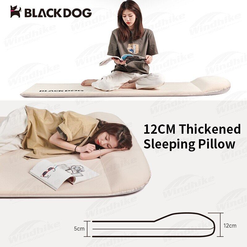 BLACKDOG 5CM Thickened Air Cushion Foam with 12CM Thick Pillow Outdoor Camping Sleeping Pad Mattress Single Double Bed Portable Folding Mat Automatic Air Auto Inflate Tent Bed Black Dog