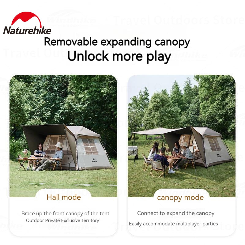 Naturehike VILLAGE 5.0 Gen 2 Automatic Tent Fast Build Cabin Style 5m² Space for 4 Person Waterproof Quick Open Glamping Camping Large Canopy Area