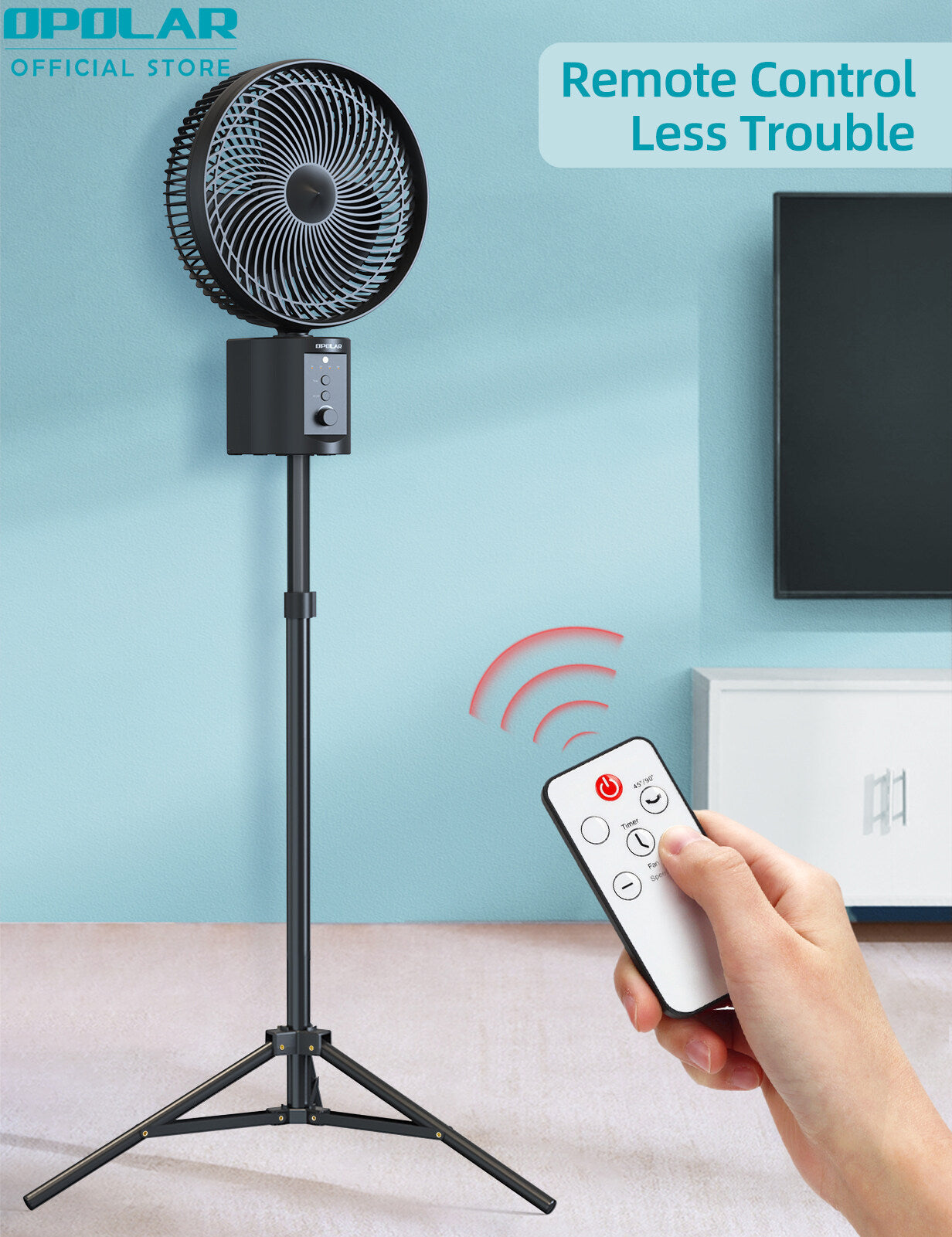 OPOLAR | ATEnge Oscillating Rechargeable Fan w/Remote Super Strong 7 Speeds 2 in 1 Unique Design 20000mAh (2*10000mAh) 10 Inch Cordless Battery Operated Fan