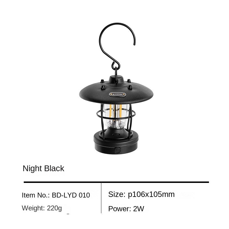 BLACKDOG Mini Retro Style LED Camping Lantern Lamp Light Black White Ambient Lighting up to 40h IPX4 Waterproof USB Type C Charging