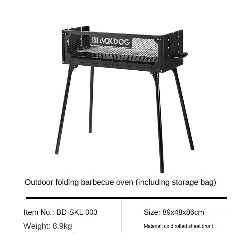 BLACKDOG Portable Standing Black Camping Charcoal BBQ Grill Stove with Storage Bag Outdoor Camping Folding Foldable 3 Level Adjustment Easy to Clean