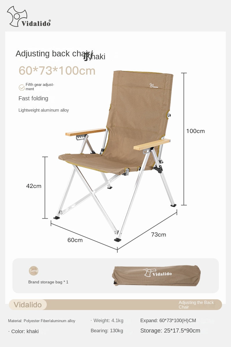 Vidalido Recliner Folding Camping Chair Portable Retractable Leisure Folding Seat Fishing Stool Outdoor Load Bearing Up To 130kg 900D Oxford Cloth