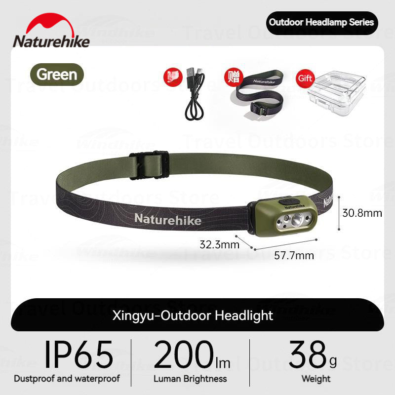 Naturehike Ultralight Outdoor Headlight Portable Headlamp Wave Induction Technology 5 Modes Flashlight SOS Emergency Red Light 45° Adjustable Waterproof IP65