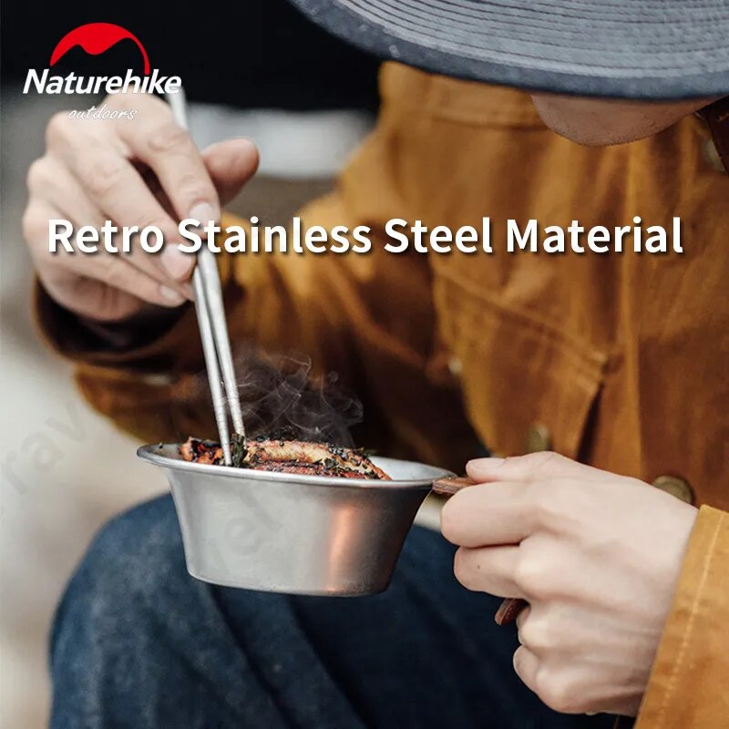 Naturehike Ultralight Vintage Shera Bowl Outdoor Portable Retro Stainless Steel Rice Bowl Cutlery With Insulated Handle Tableware Tool Camping
