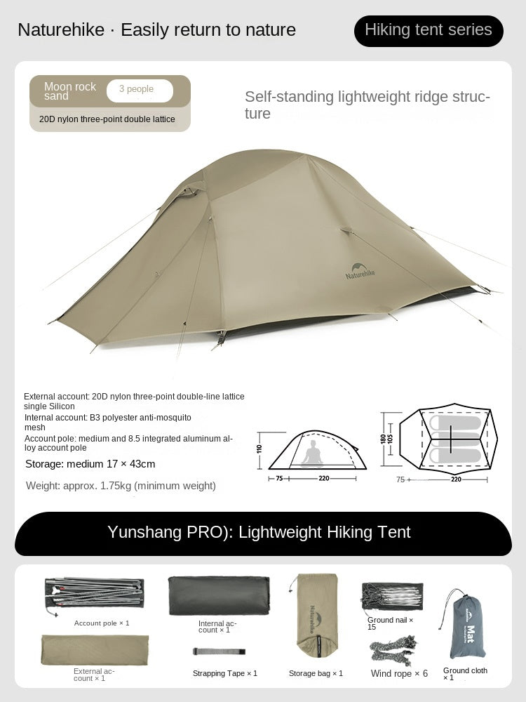 Naturehike CLOUD UP PRO Series Ultralight Camping Tent for 1 and 2 Person Waterproof 20D Nylon and 8 Series Aluminum Alloy Pole 4 Season Tent