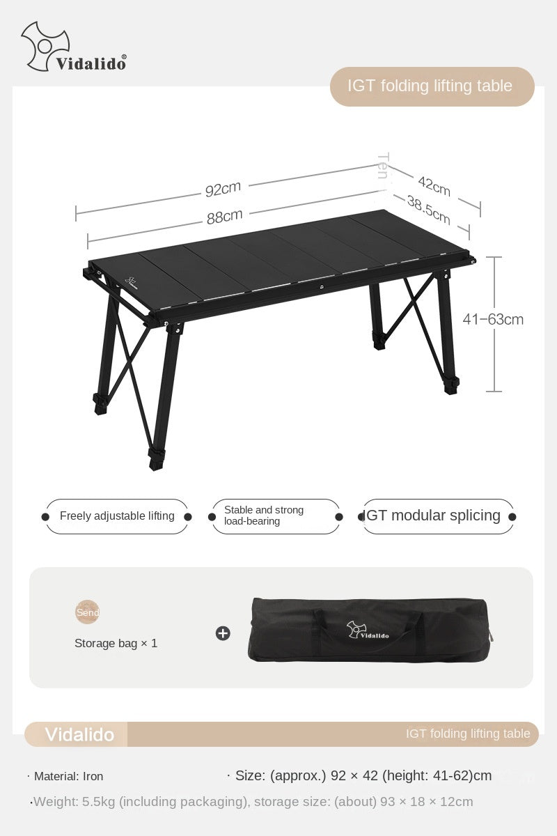 Vidalido IGT Modular Folding Table Portable Lightweight Foldable Tactical Integrated Grill Split Splicing Table Height Adjustable Max Load Up To 60kg 2.5 Units