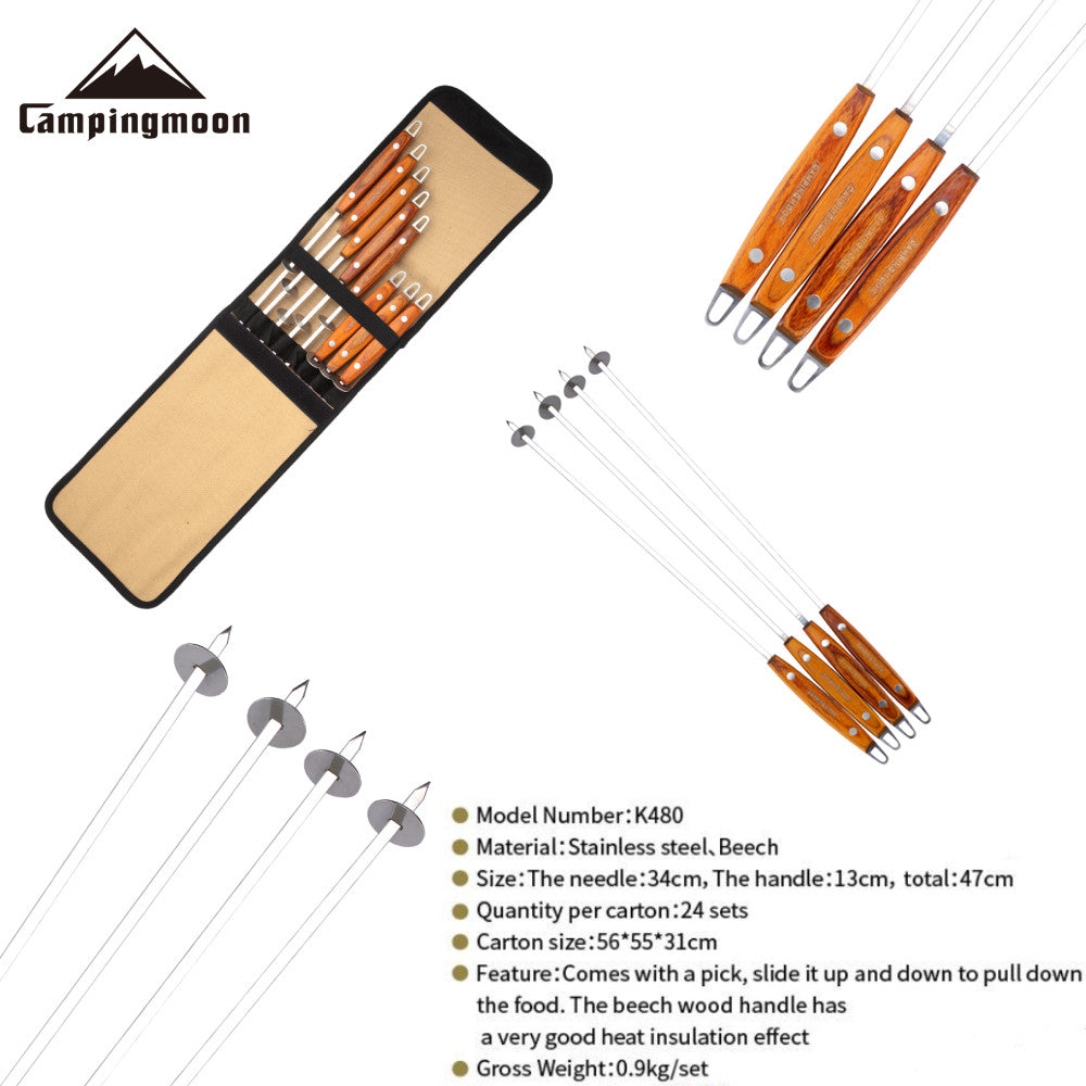 CAMPINGMOON 8pcs Stainless Steel BBQ Grill Skewers Set Flat Stick Outdoor Cooking Reusable Camping Barbeque Tool Equipment With Canvas Storage Bag Camping Hiking Picnic Beach Travel Heavy Duty Original Camping Moon