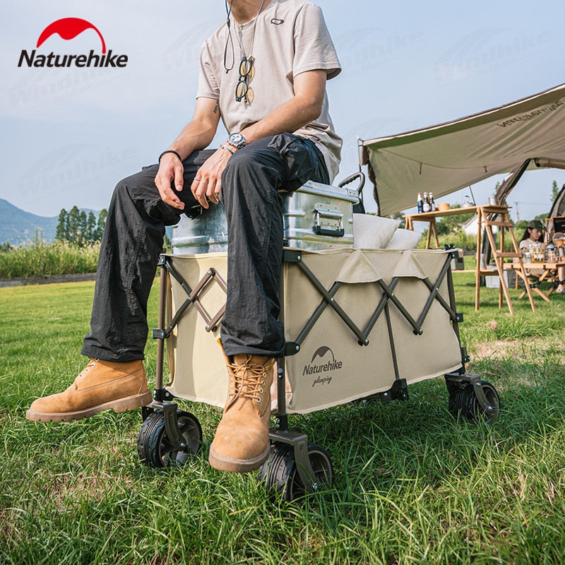 Naturehike TC02 Outdoor Camping Trolley 197L Cart Fine Wheel or Rough All Terrain Wheels Stable Brake Wheel 4 Way Folding with Optional Table Board