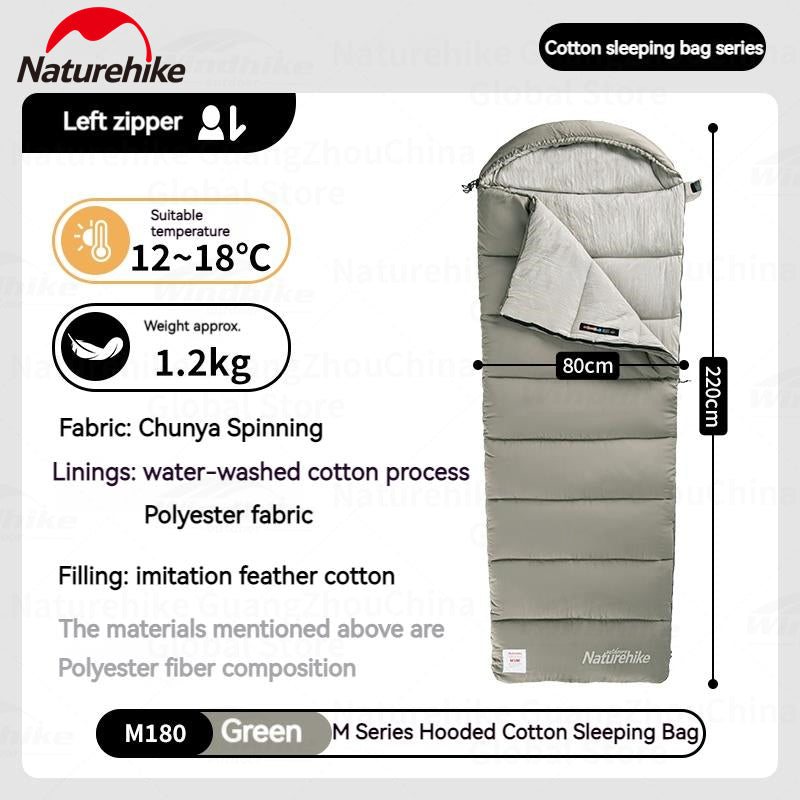 Naturehike M Series Hooded Sleeping Bag Portable Foldable Square Spliceable Envelope Double Person Washable Summer Winter Warm Sleeping Bag