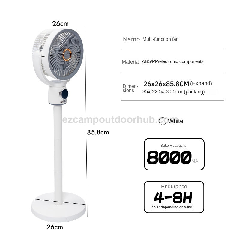 Mountainhiker Portable Oscillating Stand Fan Multifunctional Omnidirectional 3D Fan Wireless USB C Charging 8000mAh Battery Up To 8H Working Time Outdoor