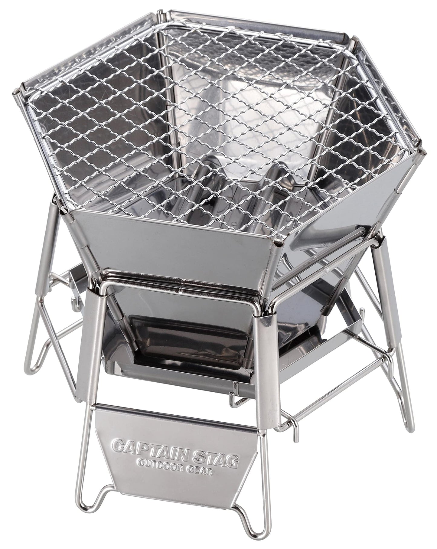 CAPTAIN STAG UG-0094 Hexa Tabletop Grill Small Foldable Stainless Steel Hexagonal Grill Charcoal Firewood Folding BBQ Burner Stove