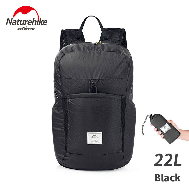 Naturehike 22L Waterproof Backpack Portable Ultralight Foldable Unisex Backpack Large Capacity Bag Soft And Breathable Wear Resistant Outdoor Camping Travel Hiking Bag 30D Nylon