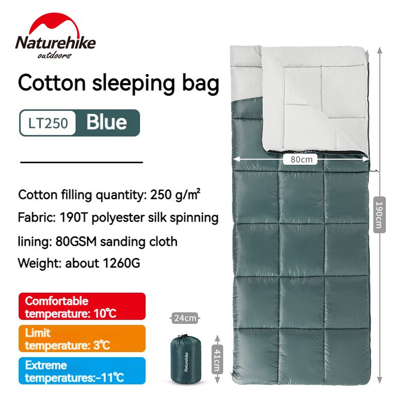 Naturehike LT150 LT250 Series Portable Ultralight Sleeping Bag Cotton Spliceable Outdoor Camping Comfortable Quilt Blanket Waterproof LANGTIAN