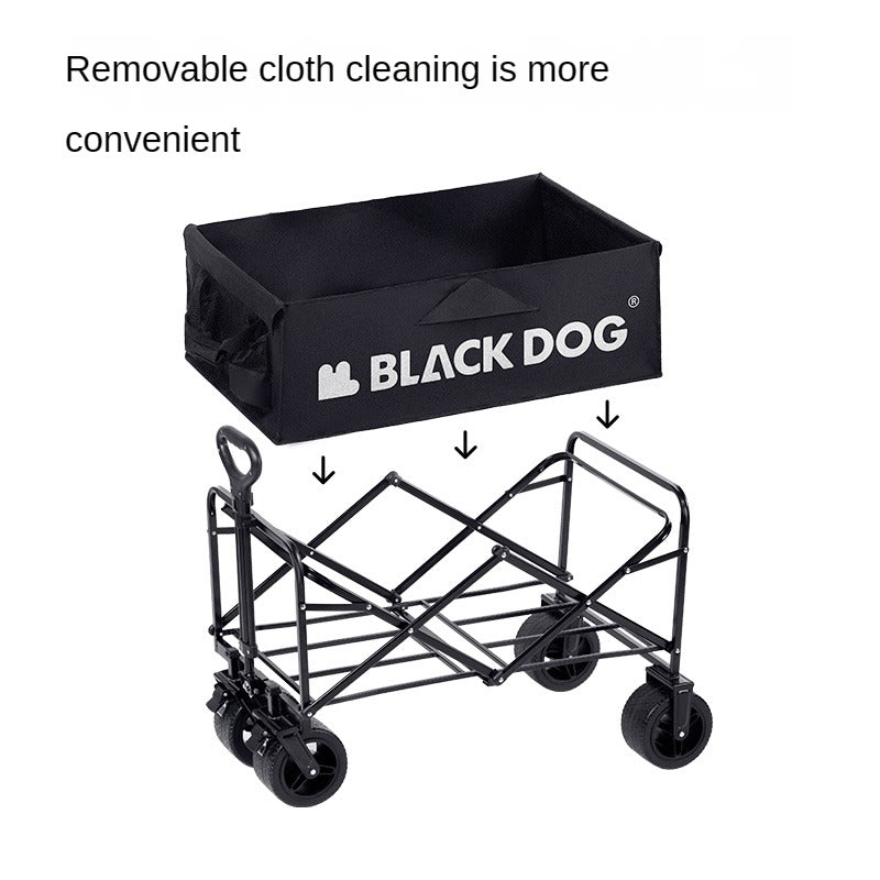 BLACKDOG CITY WALK Black Outdoor Trolley 100L Capacity 200kg Max Load All Terrain Thick Wheels with Brakes 600D Oxford Steel Frame Heavy Duty Camping Cart Wagon Carrier Black Dog
