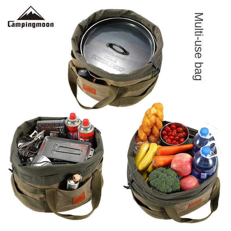 Campingmoon DO-32-BK Large Dutch Pot Bag Portable Foldable Camping Cookware Round Storage Bag Cotton Fabric Design Cooking Equipment Utensil Canvas Bag Heavy Duty
