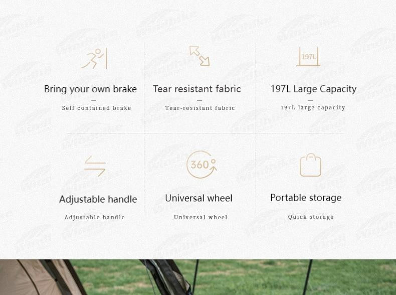 Naturehike TC02 Outdoor Camping Trolley 197L Cart Fine Wheel or Rough All Terrain Wheels Stable Brake Wheel 4 Way Folding with Optional Table Board