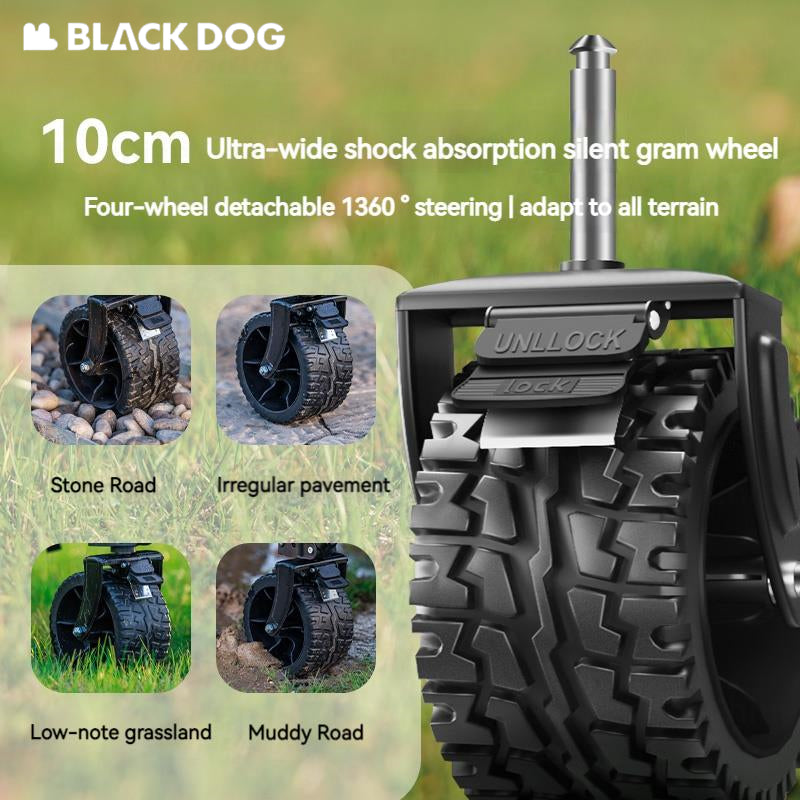 BLACKDOG Mountain Shadow Pro Camping Cart 150 Liters Large Capacity Folding Collapsible Cart Wagon Sundries Detachable Four-way Trolley With Brake
