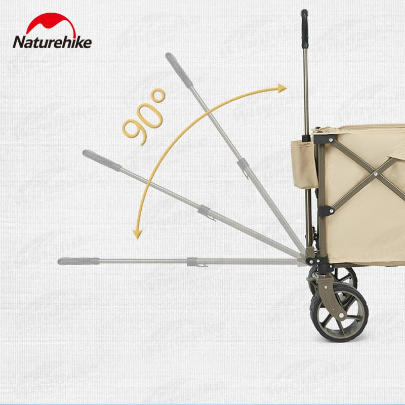 Naturehike TC02 Outdoor Camping Trolley 197L Cart Fine Wheel or Rough All Terrain Wheels Stable Brake Wheel 4 Way Folding with Optional Table Board