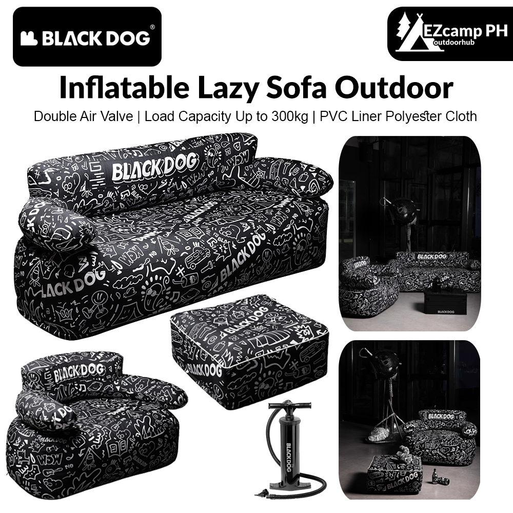 BLACKDOG Inflatable Lazy Sofa Outdoor 1-2 Persons Portable Leisure Graffiti Print Square Stool Folding Air Couch Sofa Folding Home Sofa Set