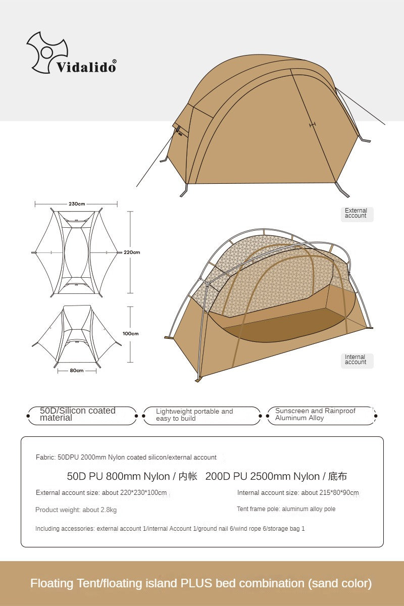 Vidalido Floating Island PLUS Bed Tent Double Layer Off The Ground Single Cot Bed Tent For 1 Person Waterproof Mosquito Repellent Field Folding Bed