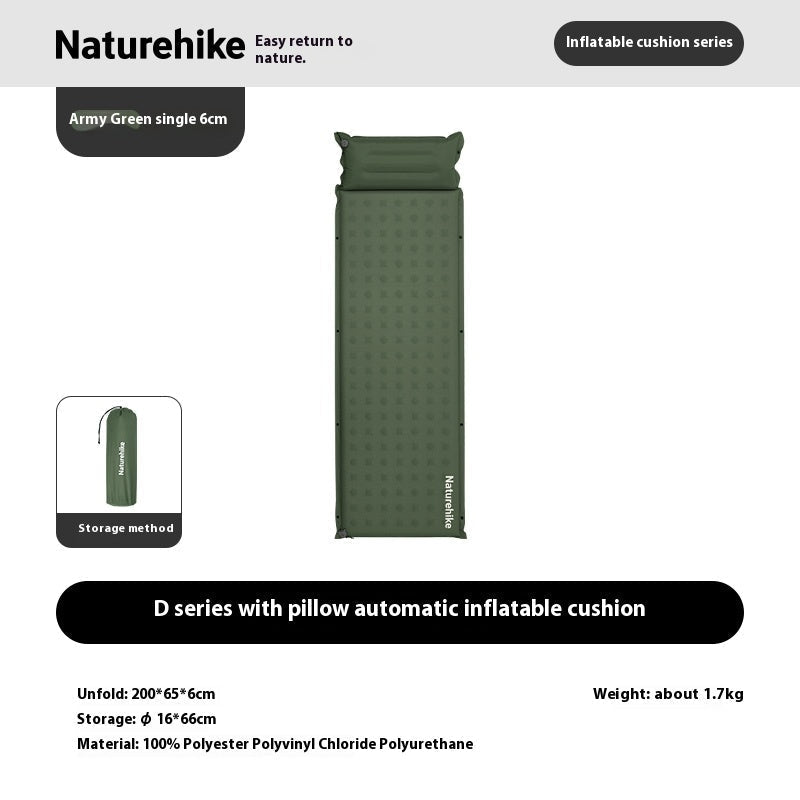 Naturehike D Series Automatic Inflatable Cushion Portable Lightweight Built-in Pillow Infinite Splicing Design Comfortable Pad Thickened Bidirectional