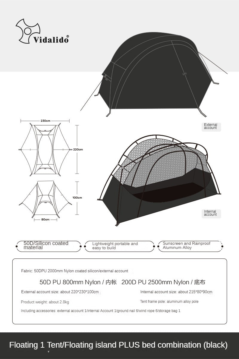 Vidalido Floating Island PLUS Bed Tent Double Layer Off The Ground Single Cot Bed Tent For 1 Person Waterproof Mosquito Repellent Field Folding Bed