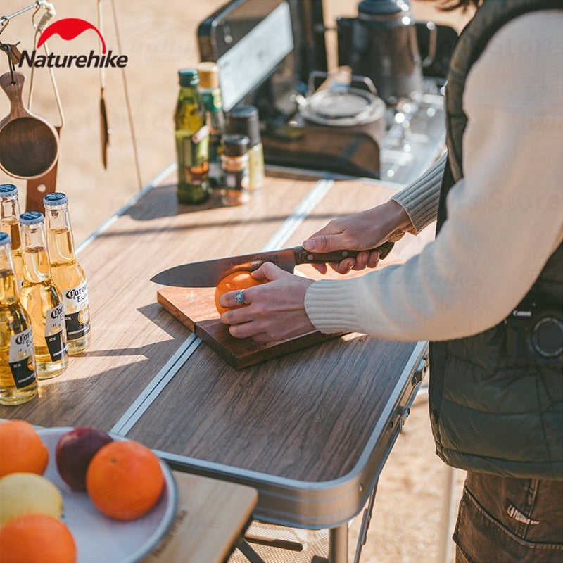 Naturehike MDF Kitchen Working Table Portable Suitcase Storage Design Folding Mobile Kitchen Aluminum Alloy Bracket 50kg Max Load with Lamp Pole