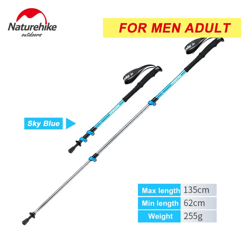 Naturehike ST01 v2 Aluminum Alloy Hiking Trekking Pole Rubber Tip Ultralight Heavy Duty Walking Trek Stick Telescopic Retractable Rod Upgraded
