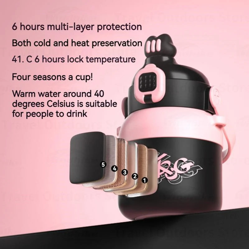 BLACKDOG Thermal Water Bottle 800ML With Straw Portable Insulation Cup Female 316 Stainless Steel High Temperature Resistant Large Capacity Cute Cup Drinkware