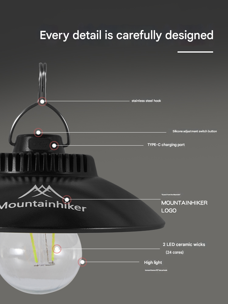 Mountainhiker Vintage Chandelier Hanging Pendant Atmosphere Style Lamp Adjustable 2 Level LED Lantern 2000mAh 180Lm Outdoor Camping Waterproof USB Charging
