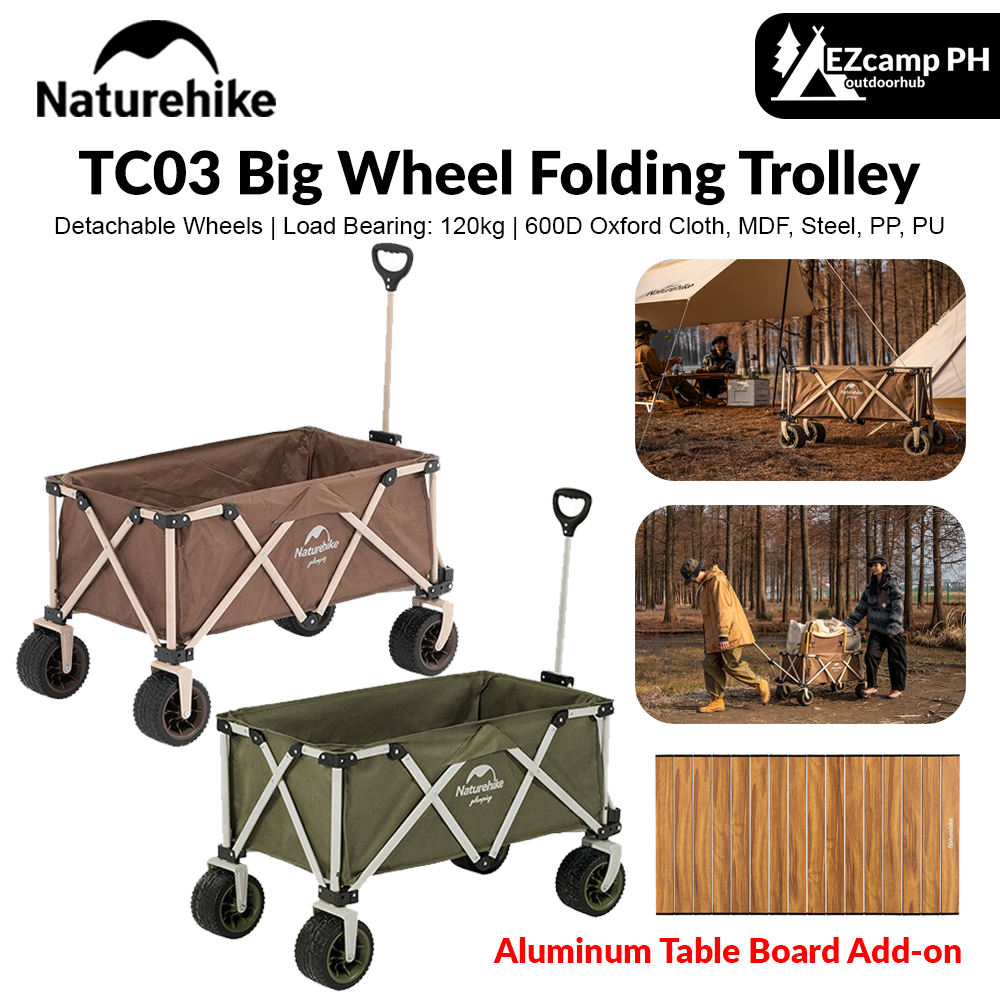 Naturehike TC03 Big Wheel Folding Trolley 140L Luggage Carrying Cart 120kg Load Bearing Four Way Trolley Carrier Wagon with Optional Tabletop Board