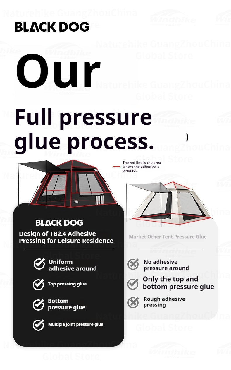Blackdog Leisure TB2.4 Automatic Tent Portable 2-4 Persons Sunshade Black Coating Panorama Screen Window 150D Oxford Cloth Glass Fiber Waterproof Tent