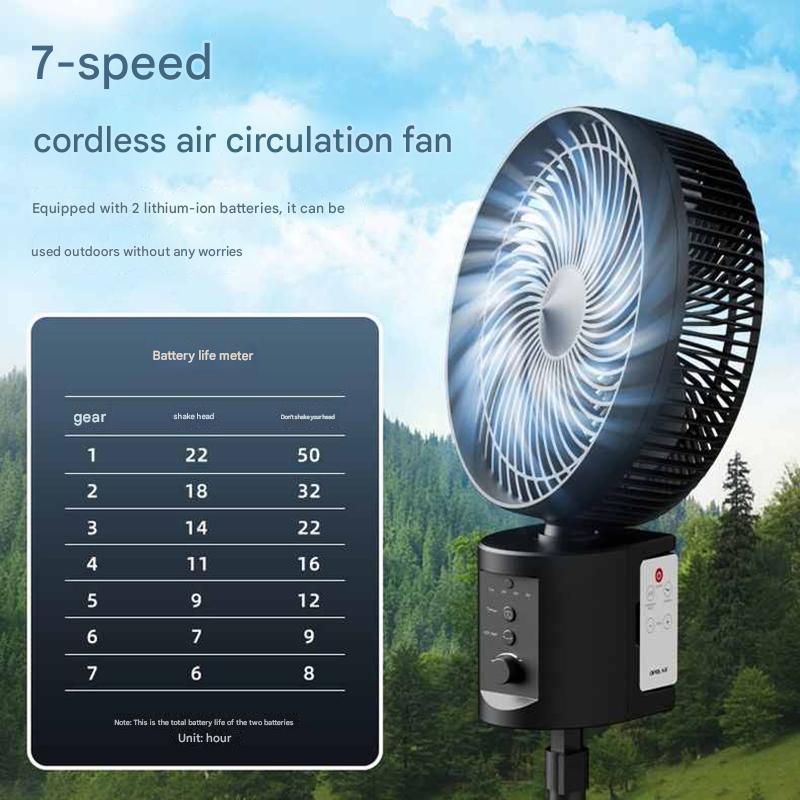 ROCCIA Oscillating Rechargeable Fan w/Remote Super Strong 7 Speeds 2 in 1 Unique Design 20000mAh (2*10000mAh) 10 Inch Cordless Battery-Operated Fan Opolar