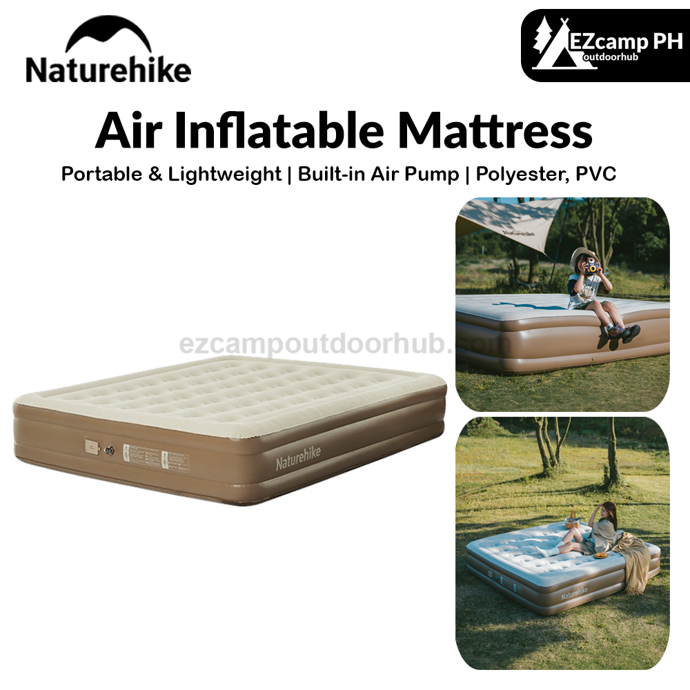 Naturehike Air Inflatable Mattress Portable Lightweight 1-3 Persons Camping Bed with Built-in Pump 38cm/45cm Thickened High Sleeping Mat Pad Outdoor Polyester Fiber PVC Flocking Fabric