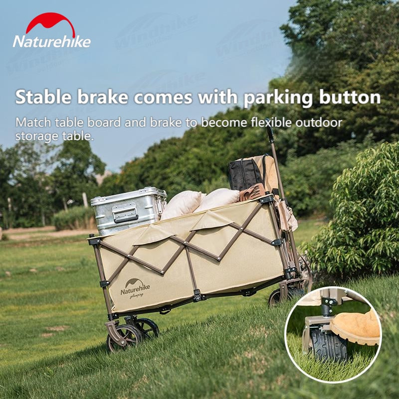 Naturehike TC02 Outdoor Camping Trolley 197L Cart Fine Wheel or Rough All Terrain Wheels Stable Brake Wheel 4 Way Folding with Optional Table Board