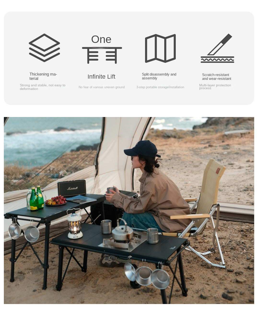 Vidalido IGT Modular Folding Table Portable Lightweight Foldable Tactical Integrated Grill Split Splicing Table Height Adjustable Max Load Up To 60kg 2.5 Units