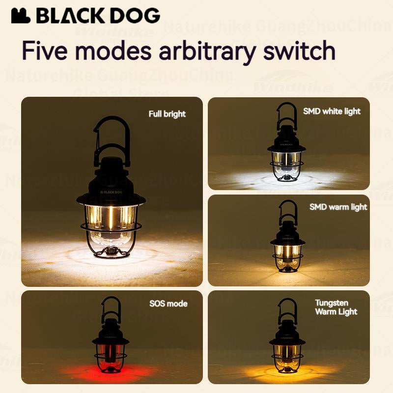 BLACKDOG Rechargeable Camping Lamp Outdoor Portable Ultralight Multi-Function Emergency Atmosphere Light Tent Retro Hanging Lantern Waterproof Hiking Picnic Travel Heavy Duty Original Black Dog