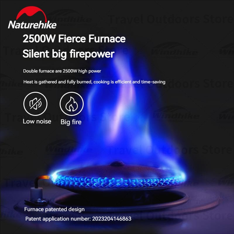 Naturehike LEYAN Double Head Portable Stove Outdoor Camping Kitchen 2 Burner Dual Ignition Butane Gas Burner Windshield Stand 2.5kw Firepower Furnace