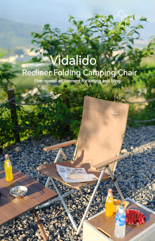 Vidalido Recliner Folding Camping Chair Portable Retractable Leisure Folding Seat Fishing Stool Outdoor Load Bearing Up To 130kg 900D Oxford Cloth