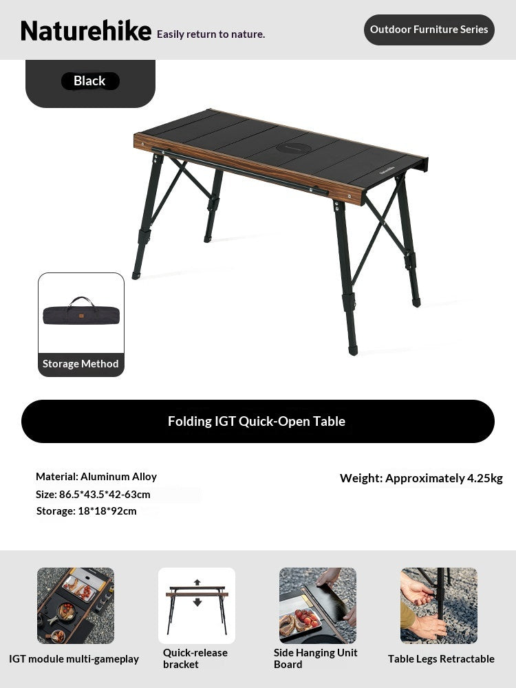 Naturehike IGT Aluminum Alloy Folding Table Multifunctional Quick-Open Table Removable BBQ Grill Wood Picnic Fishing Hiking Camping Outdoor