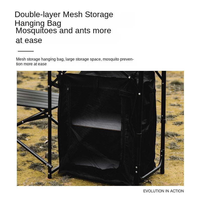 Mountainhiker Black Mobile Kitchen Table Portable Foldable Multipurpose One Piece Folding Outdoor Kitchen Camping Multi-layer Storage With Built-in Wind Deflector