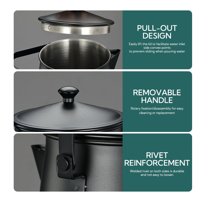 Campingmoon BKSW-6 Black Bonfire Hanging Kettle Cookware Pot Boiling Water Hand Brewed Tea Coffee Pot Fire Place 304 Stainless Steel Cooking Equipment