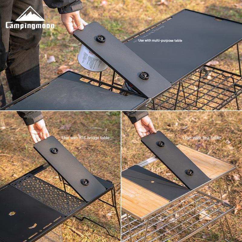 Campingmoon BKZ06 Dual Stove Bracket Mount IGT Compatible Black Double Threaded Butane Gas Canister Burner Half Unit Integrated Grill Table Plate
