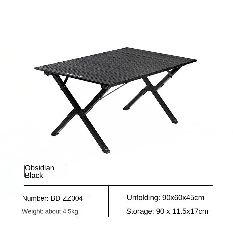 BLACKDOG Black Aluminum Alloy Egg Roll Camping Table Portable Folding Lightweight Outdoor Camp Foldable Table Large 6 Legs Heavy Duty Black Dog