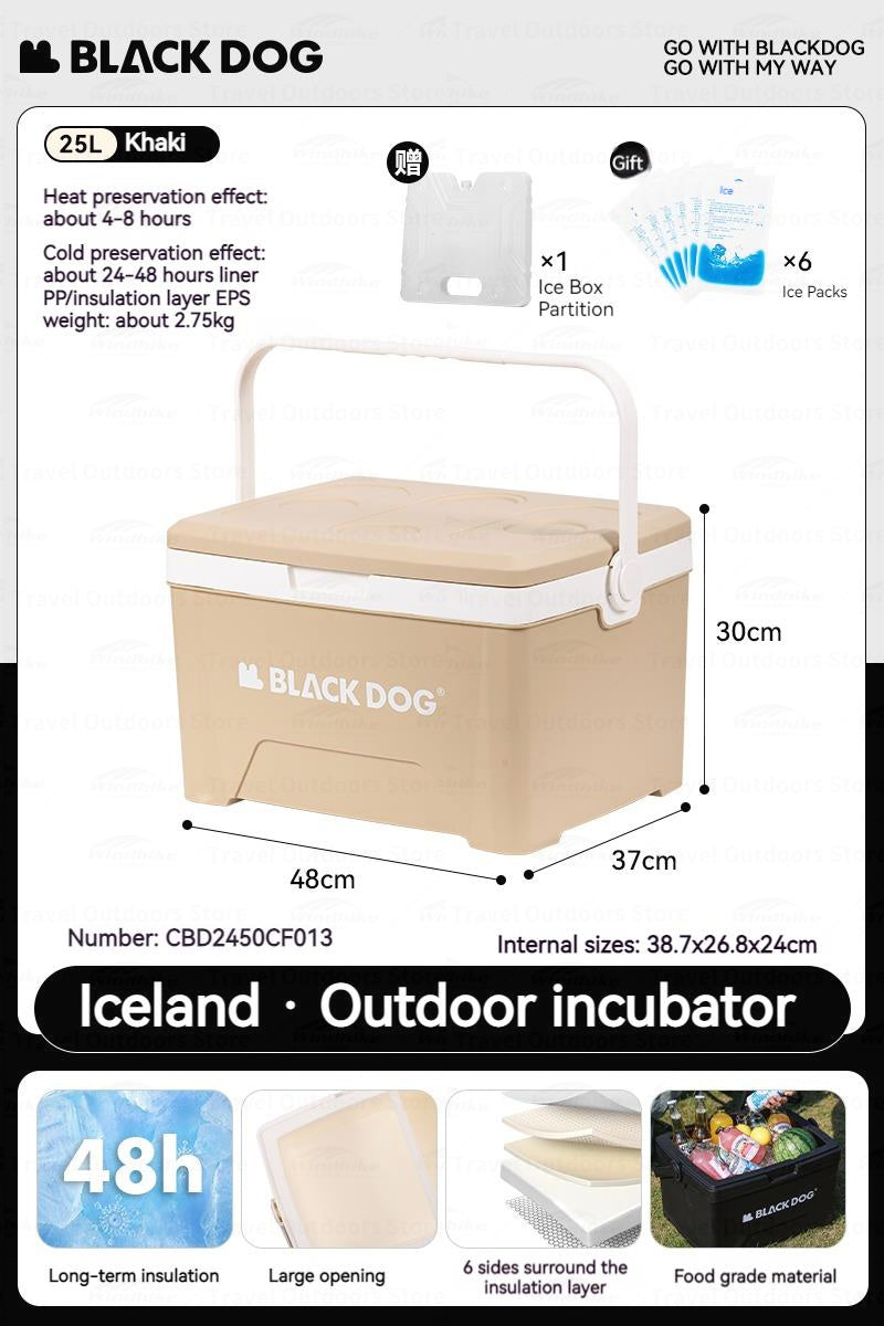 BLACKDOG ICELAND Cooler Storage Box 13L 25L Hot and Cold up to 48H Foods Drinks Ice Outdoor 3 Layer PP EPS Insulation Chest Container 50kg Max Load