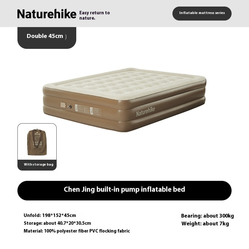 Naturehike Air Inflatable Mattress Portable Lightweight 1-3 Persons Camping Bed with Built-in Pump 38cm/45cm Thickened High Sleeping Mat Pad Outdoor Polyester Fiber PVC Flocking Fabric